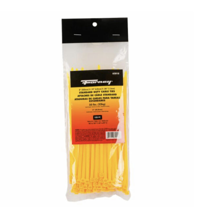 Cable Ties, 8" Yellow Standard Duty, 100-Pack