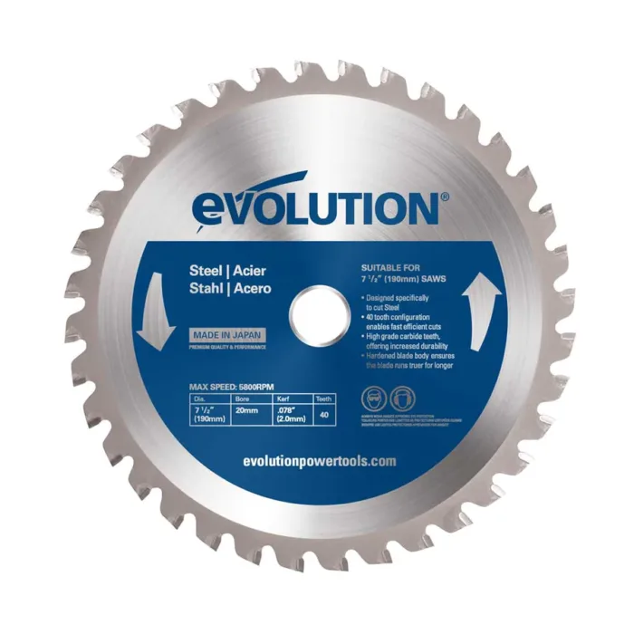 Evolution 7-1/4 In. 40T, 25/32 In. Arbor, Tungsten Carbide Tipped Mild Steel And Ferrous Metal Cutting Blade With Diamond Knockout