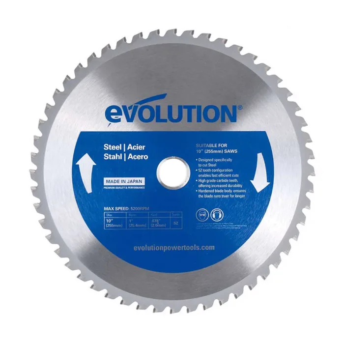 Evolution 10 In. 52T, 1 In. Arbor, Tungsten Carbide Tipped Mild Steel And Ferrous Metal Cutting Blade